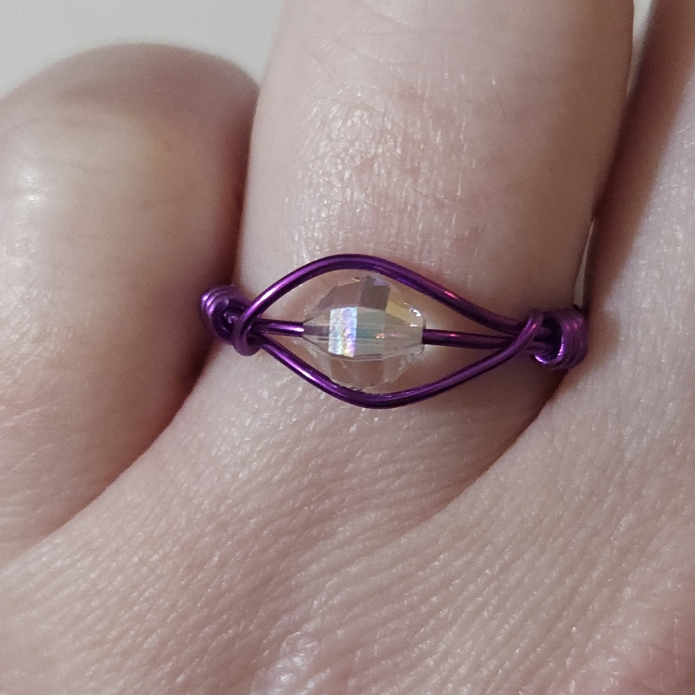 Handmade Vintage Aurora Borealis Crystal Wire Wrapped Ring Size 7 / Made to Size - Picture 10 of 13